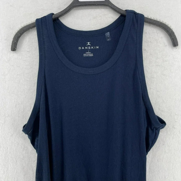 Danskin Tank Top Womens Sz L Blue Scoop Neck Wide Strap Stretch Ribbed - Picture 7 of 11
